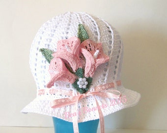 Child sized Spring Easter Bonnet Signature Hat with Triple Calla Lily Flowers
