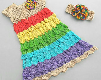 Crochet PATTERN Rainbow baby dress Flapper Girl Dress 1920's dress Crochet Dress Thread Crochet Pattern Ruffle Dress Child Dress