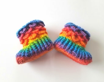 Crochet Baby Booties for sale, Loafers, 0-6 month or 6-12 month, Made to order, Crocodile Stitch Crocheted Baby Booties, Rainbow baby