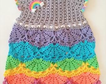 Hand Crocheted Baby Rainbow Dress 18-24 month size