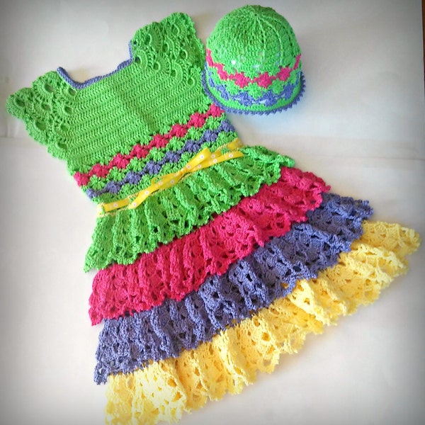Crochet PATTERN: Primavera Princess Baby-girl-dress-Handmade-Dress-Pattern-newborn-frock-infant-clothes-first-ruffles-layers-heirloom
