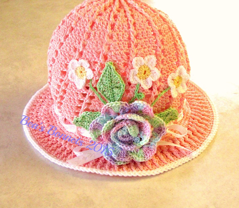 Crochet PATTERN Child sized Spring Easter Bonnet image 3