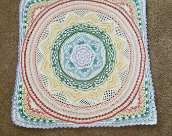 Heirloom keepsake hand crocheted rainbow Sacred Space healing afghan bedspread