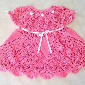 Crochet PATTERN: Petite Pineapples Baby-Dress-Heirloom-keepsake-frock size 10 crochet thread