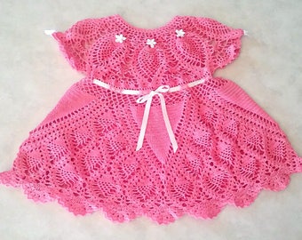 Crochet PATTERN: Petite Pineapples Baby-Dress-Heirloom-keepsake-frock size 10 crochet thread