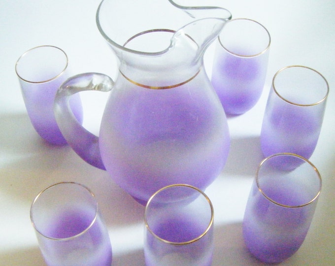 West Virginia Glass Blendo 7 Piece Lavender Pitcher and Etsy