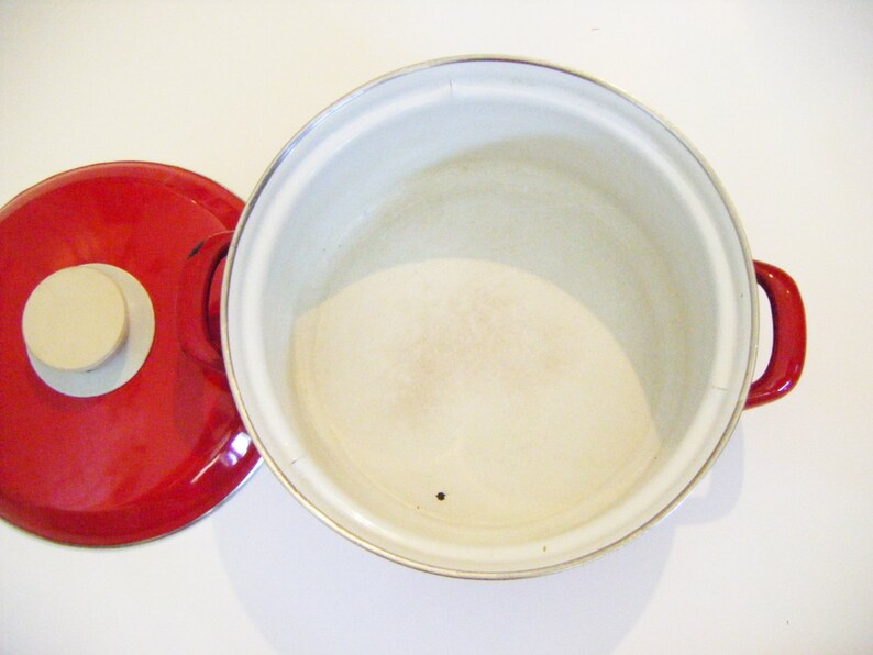 Vintage Enamelware Enameled Red And White Dutch Oven Double Etsy