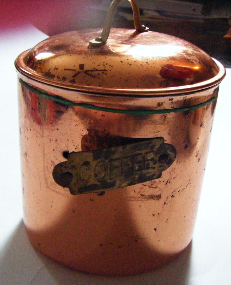 Mid Century Copper Coffee Canister Container with Brass Handle Etsy