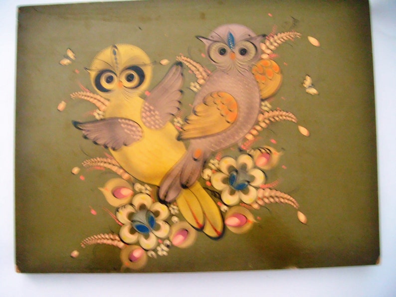 Vintage Painted Folk Art Wall Hanging Owls Fun Flourish Great Etsy