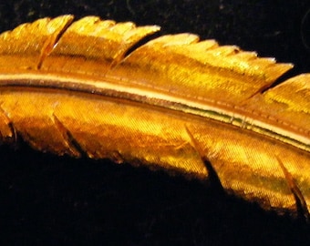 Mamselle Gold Feather Pin or Brooch Vintage Estate Piece