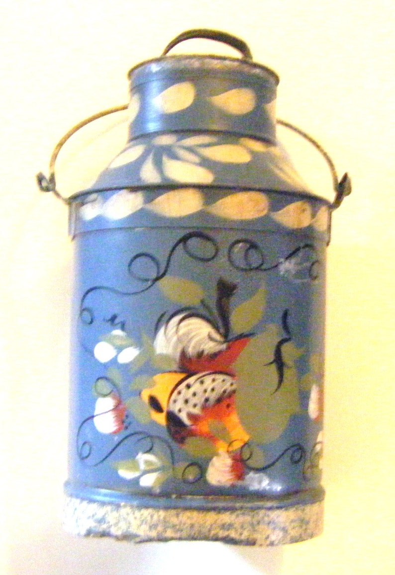 Vintage Handpainted Toleware Folk Art Tin Cream Can With Bale Etsy