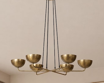 Callisto Brass Chandelier | 6-Light Disc Bowl Shade Adjustable Cord Dining Room Statement Fixture