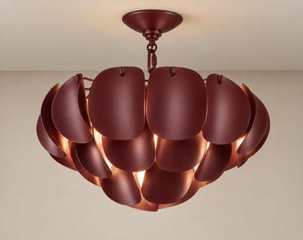 Luxuriöser, moderner Kronleuchter aus Messing | Mehrschichtige, blütenblattförmige Leuchte aus rohem Messing mit 8 Leuchten für Esszimmer, Eingangsbereich oder Foyer