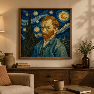 Van Gogh Inspired Kinusaiga Pattern, Starry Night Fabric Art Template, Printable No Sew Craft Pattern, Digital Download