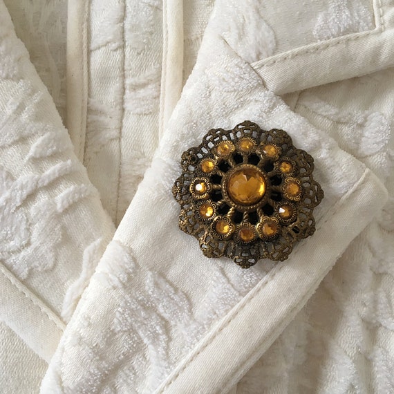 Antique Gold Edwardian Filigree Czech Brooch