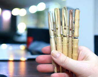 Handmade Wooden Twist Ballpoint Pen: Oak, Maple, Elm & More