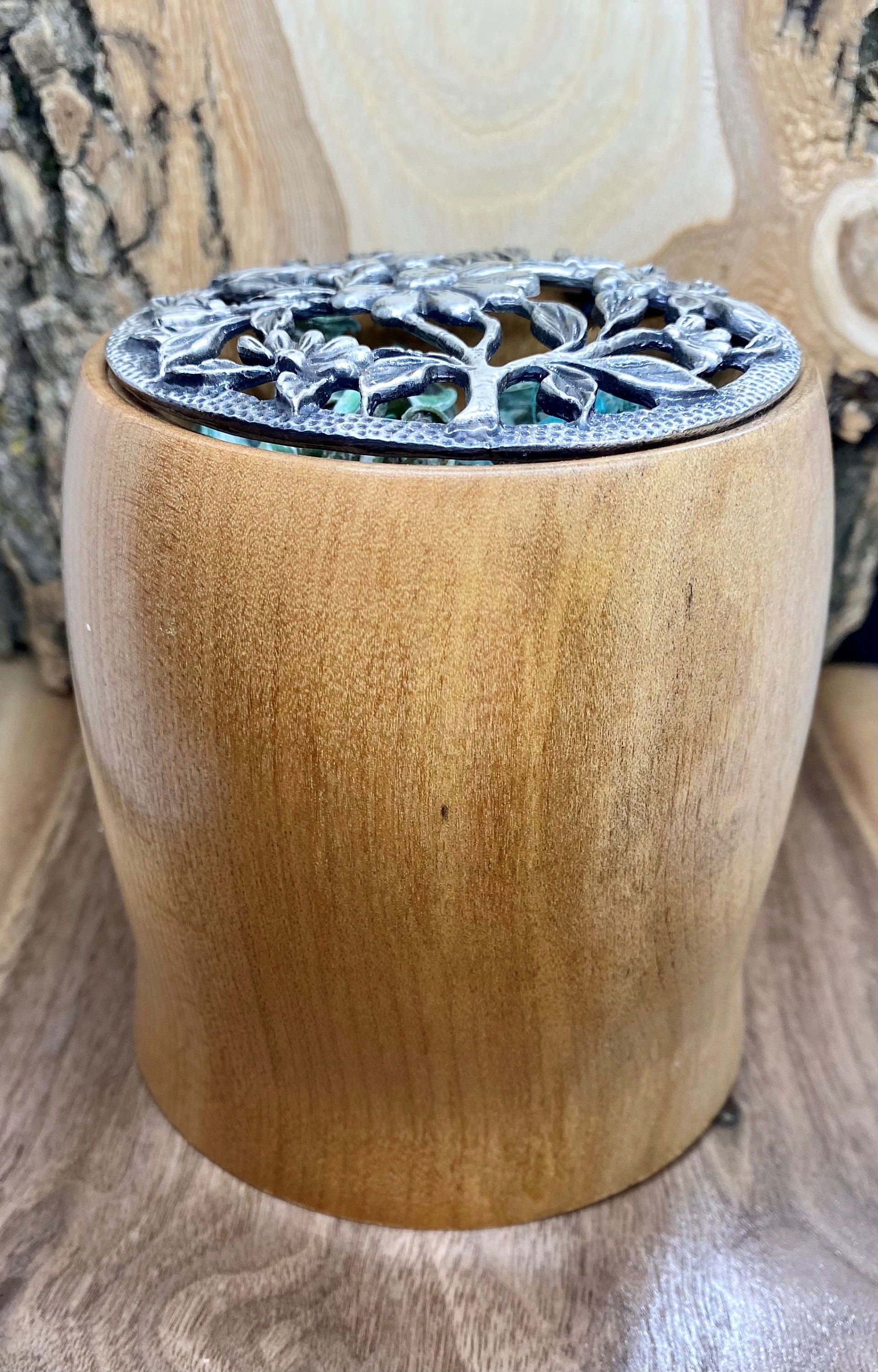 Handturned Wooden Potpourri jar Pewter Flower Lid Etsy