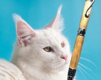 Cat Lover Pen: Handmade Maple Wood with Chrome Accents