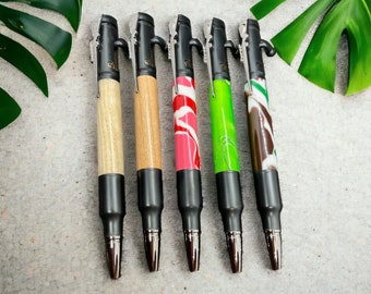 Handmade Bolt Action Pen: Black Enamel, Camo, Ash, Cherry