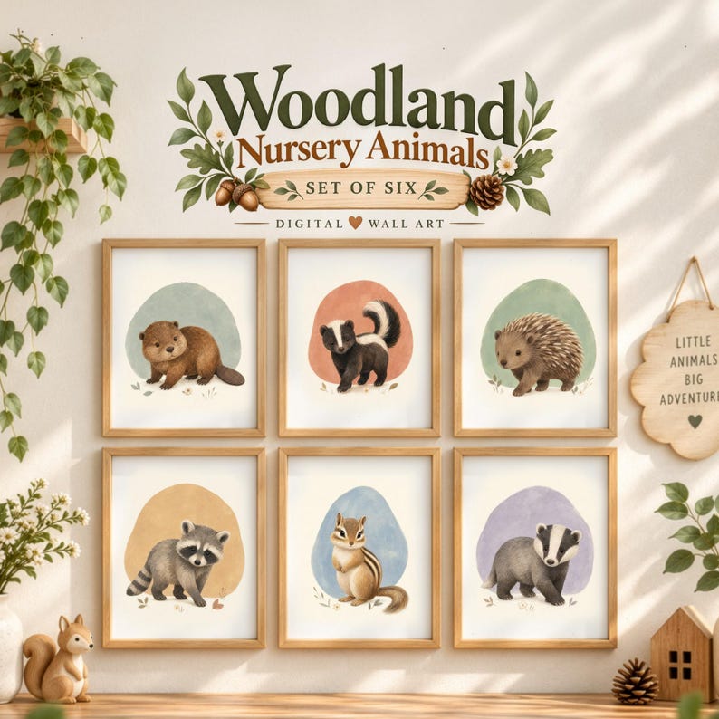 Woodland Nursery Animal Prints, Forest Baby Wall Art Set, Kids Room ...