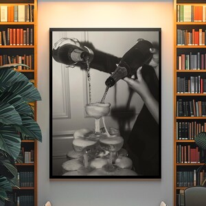 Bold Celebration Champaigne Illustration Decor | Y2K Bar Cocktail Room Wall Mount | Timeless Chic Apartment Wall Art | Elegant Kitchen Print