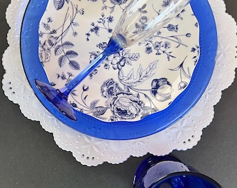 Curated Blue and White Place Setting with Godinger  and Cobalt Glass