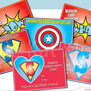 Valentines Day Cards printable Valentine card DIY classroom Valentine printable for kids classroom cards Valentine's Super Hero Inspired image 1