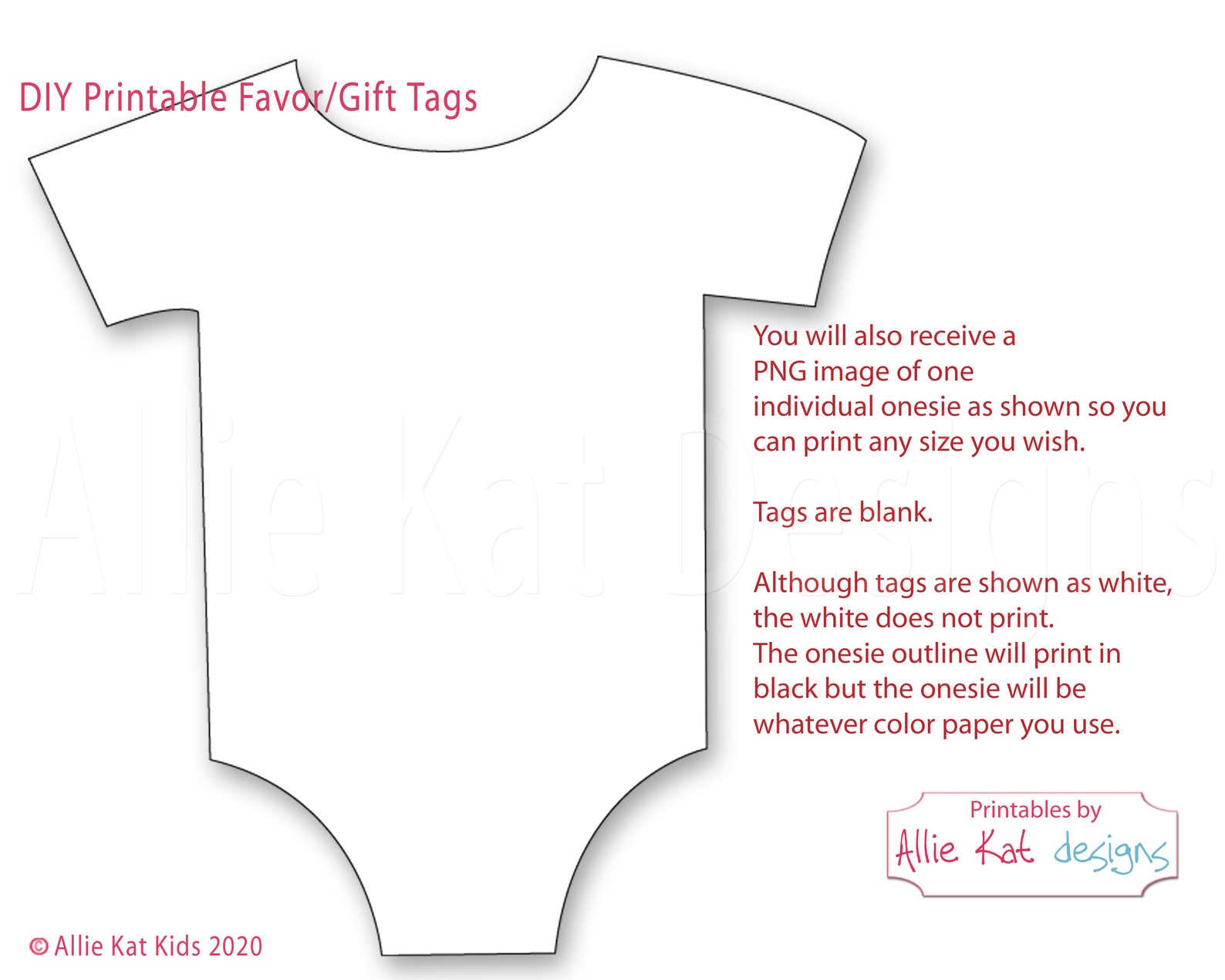 Printable Onesie Favor Tag Template, Gender Neutral Baby Shower Favor
