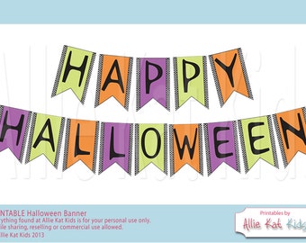 HAPPY HALLOWEEN -  Printable Banner DIY Happy Halloween Purple Green Orange Black Pennant Banner by Allie Kat Kids