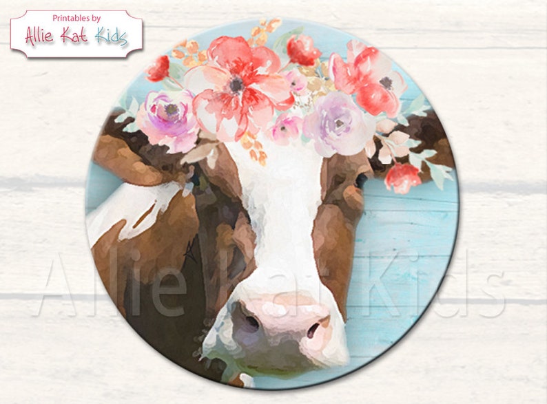 Floral cow watercolor png file for sublimation shirts. Digital download. Farmhouse Cow png. Jpg. PDF Watercolor Cow Art, Farmhouse Cow Décor image 2