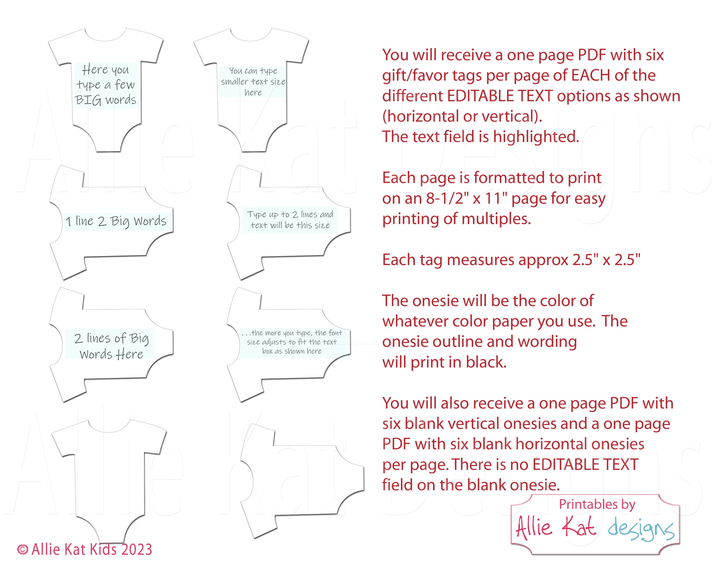 Editable Onesie Gift Tag Favor Tag Template, Gender Neutral Baby Shower ...