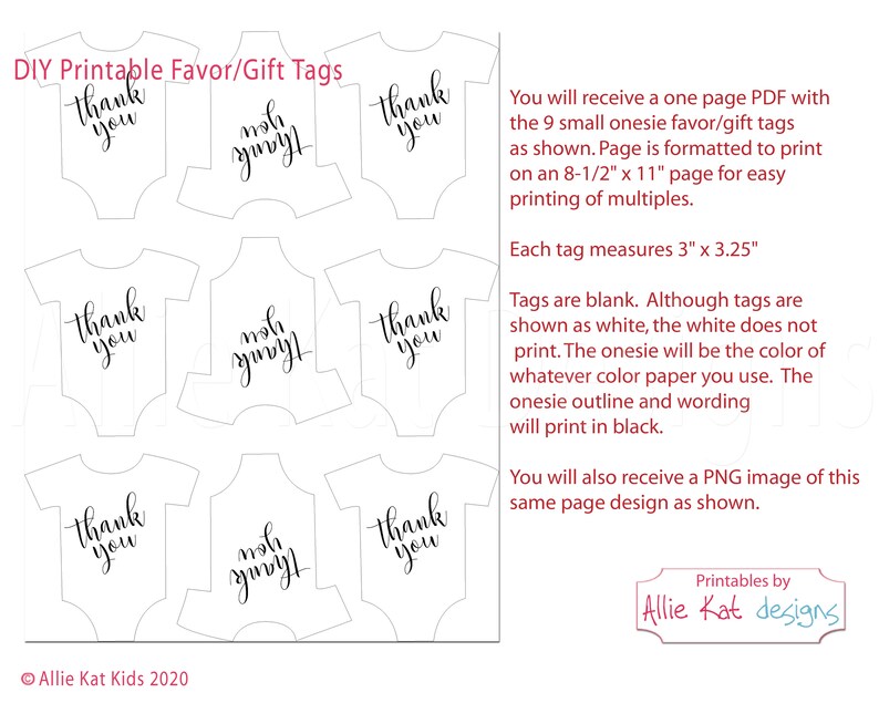 Printable Onesie Favor Tag Template, Baby Shower Favor Tag, Thank You ...