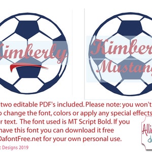 Blue and Red Soccer Ball, Name Sign, Party Banner (EDITABLE PDF)