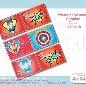 Valentines Day Cards printable Valentine card DIY classroom Valentine printable for kids classroom cards Valentine's Super Hero Inspired image 2