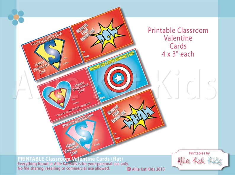 Valentines Day Cards printable Valentine card DIY classroom Valentine printable for kids classroom cards Valentine's Super Hero Inspired image 2