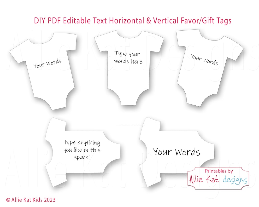 Editable Onesie Gift Tag Favor Tag Template, Gender Neutral Baby Shower Favor Tag, Gift Tag Template, PDF, PNG From Allie Kat Kids - Etsy
