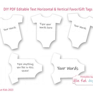 Editable Onesie Gift Tag Favor Tag Template, Gender Neutral Baby Shower Favor Tag, Gift Tag Template, PDF, PNG from Allie Kat Kids