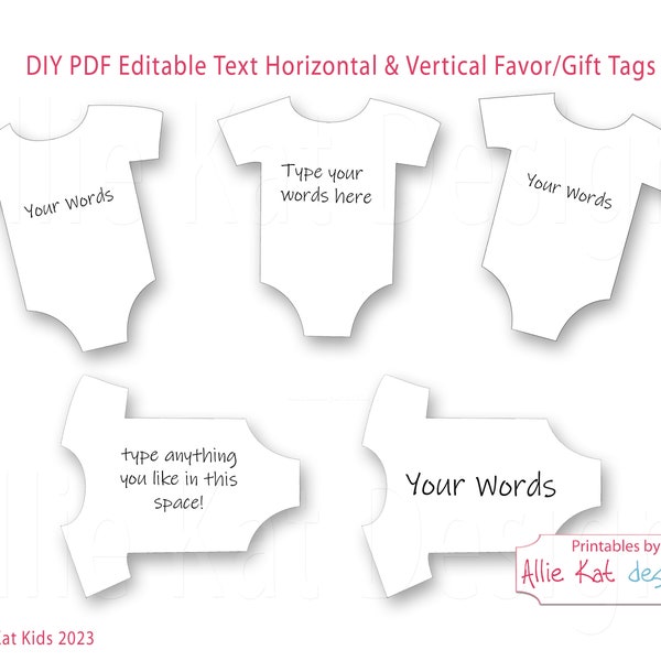 Editable Onesie Gift Tag Favor Tag Template, Gender Neutral Baby Shower Favor Tag, Gift Tag Template, PDF, PNG from Allie Kat Kids