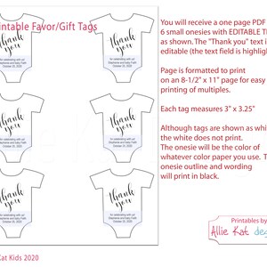 Printable Onesie Favor Tag Template, Baby Shower Favor Tag, Thank You ...