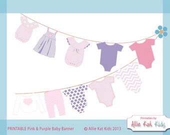 Pink Purple Baby Shower PRINTABLE It's A Girl Banner from Allie Kat Kids