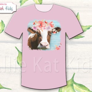 Floral cow watercolor png file for sublimation shirts. Digital download. Farmhouse Cow png. Jpg. PDF Watercolor Cow Art, Farmhouse Cow Décor image 4