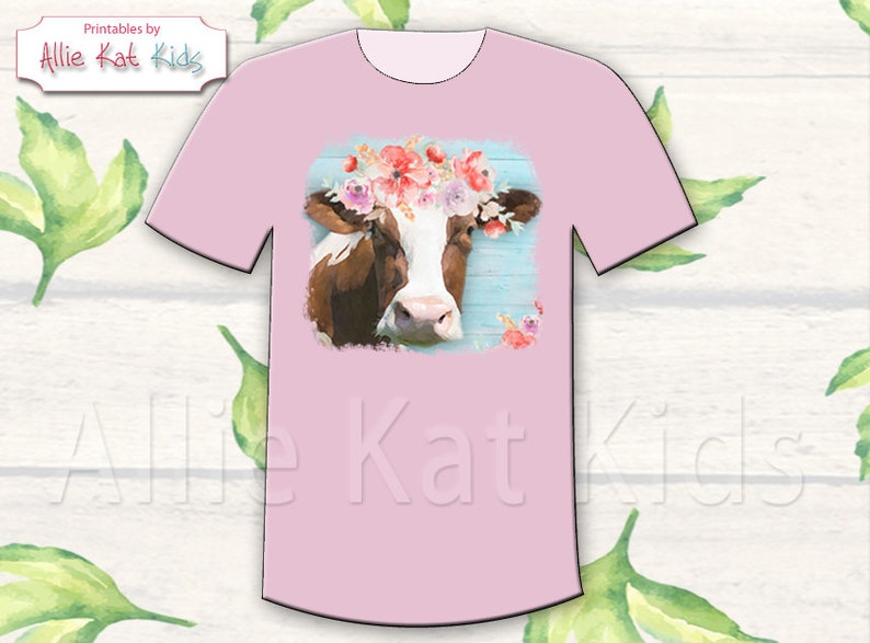 Floral cow watercolor png file for sublimation shirts. Digital download. Farmhouse Cow png. Jpg. PDF Watercolor Cow Art, Farmhouse Cow Décor image 4