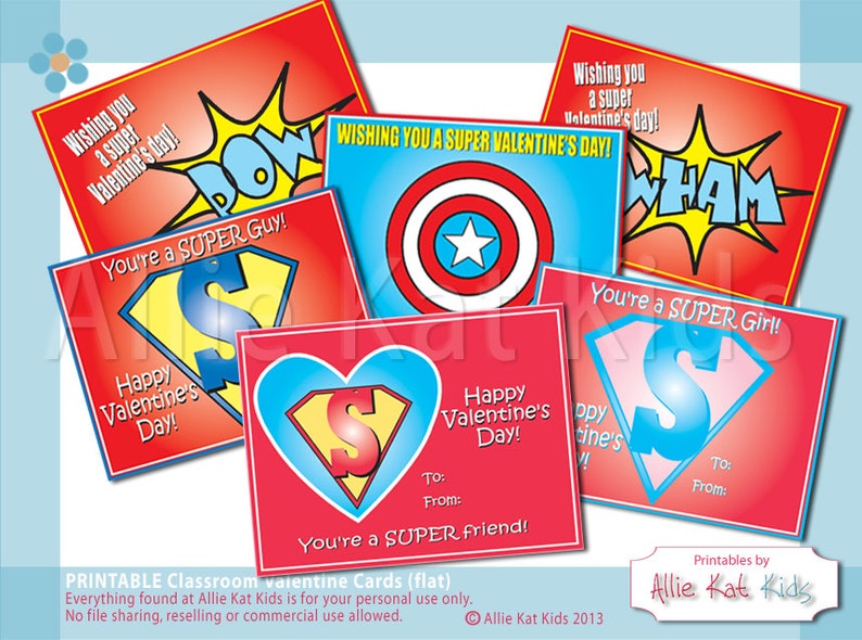 Valentines Day Cards printable Valentine card DIY classroom Valentine printable for kids classroom cards Valentine's Super Hero Inspired image 1