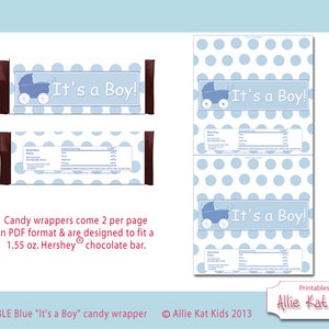 Blue It's a Boy PRINTABLE Candy Wrapper-Gender Reveal-Birth Announcement-Baby Shower from Allie Kat Kids image 3