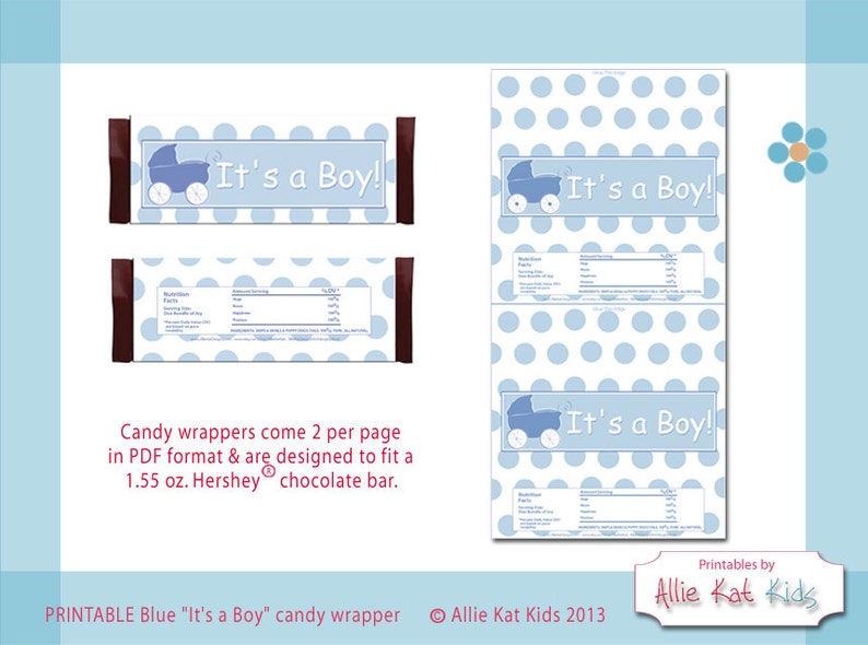 Blue It's a Boy PRINTABLE Candy Wrapper-Gender Reveal-Birth Announcement-Baby Shower from Allie Kat Kids image 3