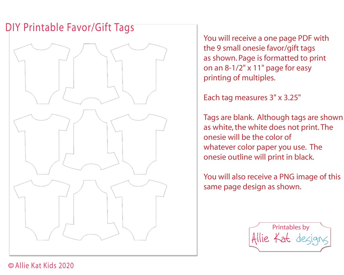 Printable Onesie Favor Tag Template, Gender Neutral Baby Shower Favor ...