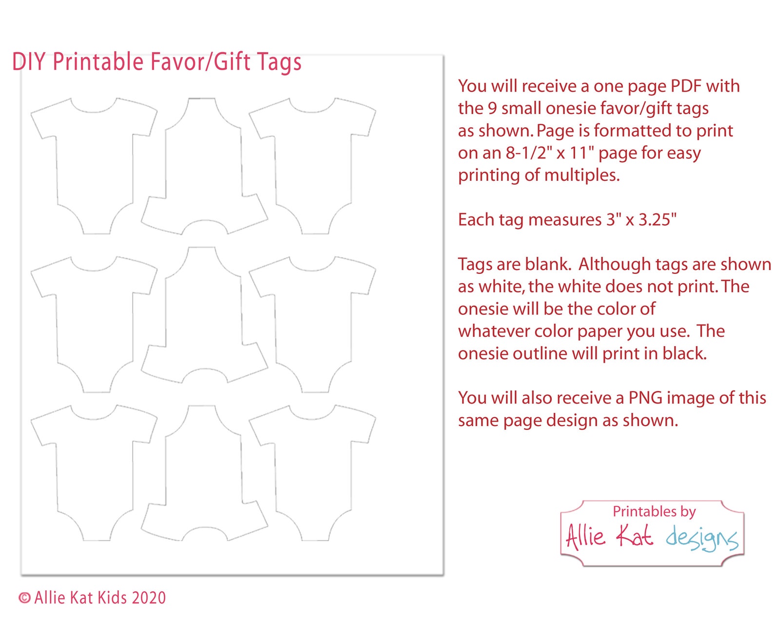 Printable Onesie Favor Tag Template, Gender Neutral Baby Shower Favor ...