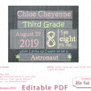 EDITABLE First day of School sign, Photo Prop, Back to School Chalkboard Poster, Personalized School Chalkboard Sign, 1st Day of School image 2