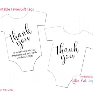 Printable Onesie Favor Tag Template, Baby Shower Favor Tag, Thank You Favor Tag, Gift Tag, Editable PDF, PDF, PNG from Allie Kat Kids