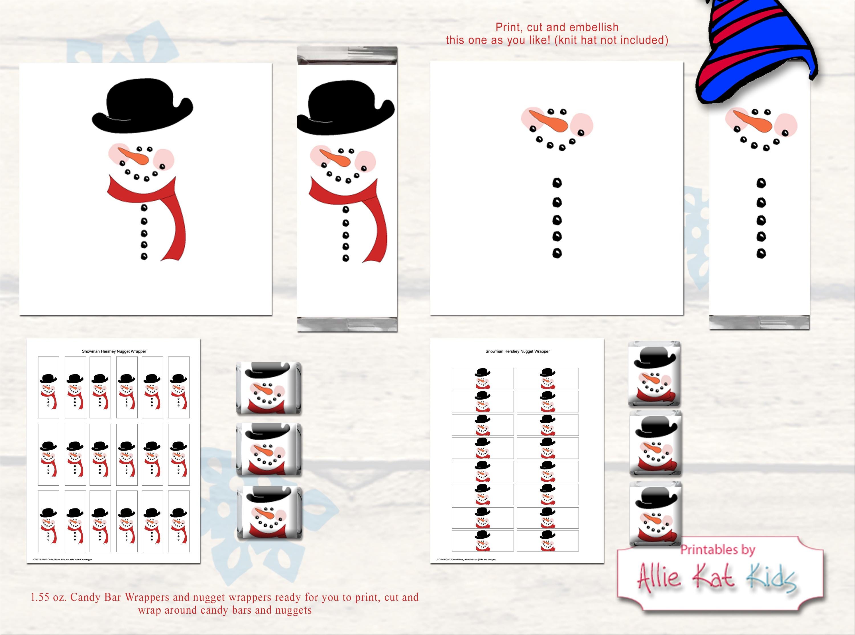 Printable Snowman Chocolate Bar Wraps, Nugget Wraps, Christmas Candy ...